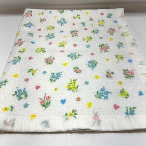 Vintage Chatham Baby Blanket with Satin Binding 44x38 White with Flowers